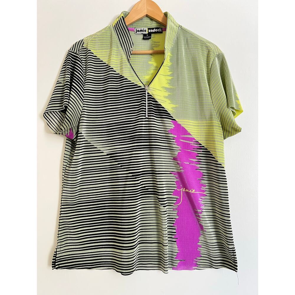 Jamie Sadock Women's Top Golf Tennis Ribbed Green Yellow Purple XL Quarter Zip